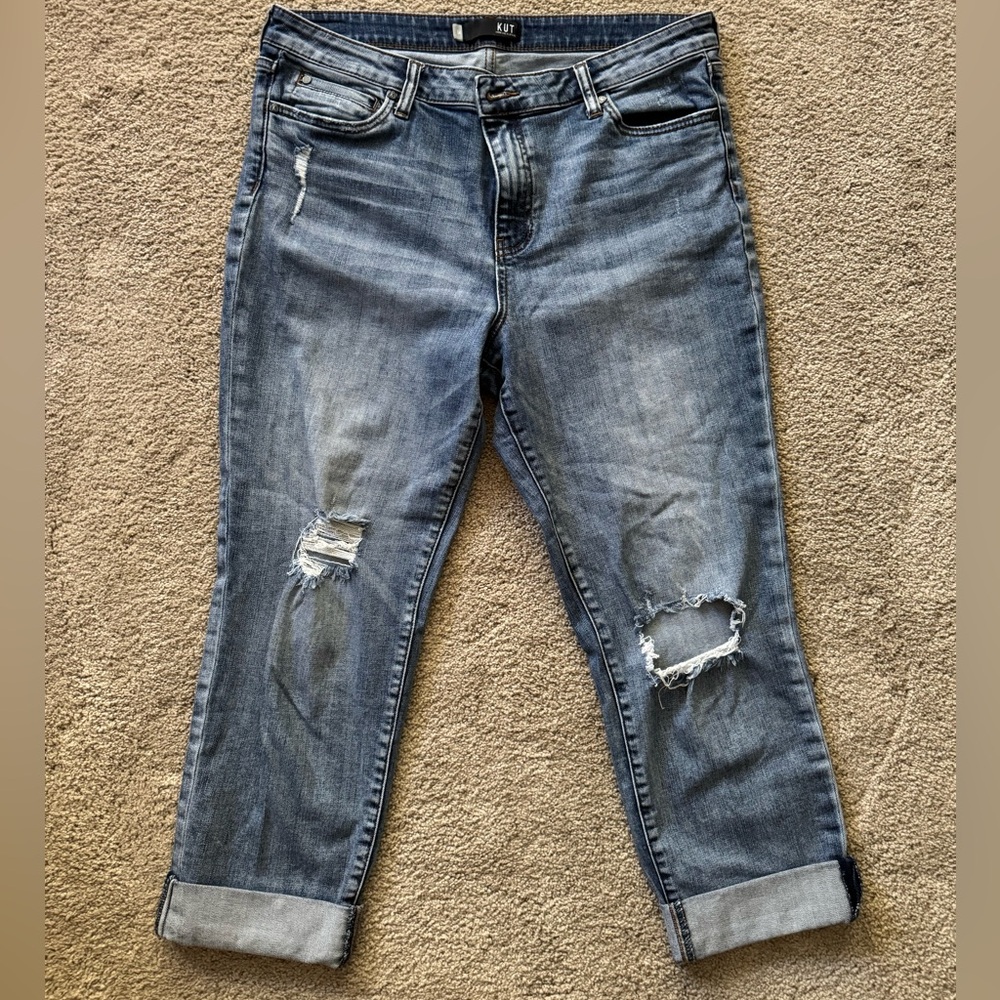 Kut from the Kloth Catherine Boyfriend Jeans in Distressed Blue